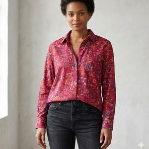 Lauren Ralph Lauren Burgundy Floral Button Down Shirt Sz 1X Cottagecore Western